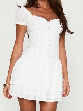 Princess Polly White Puff-Sleeve Tiered Mini Dress